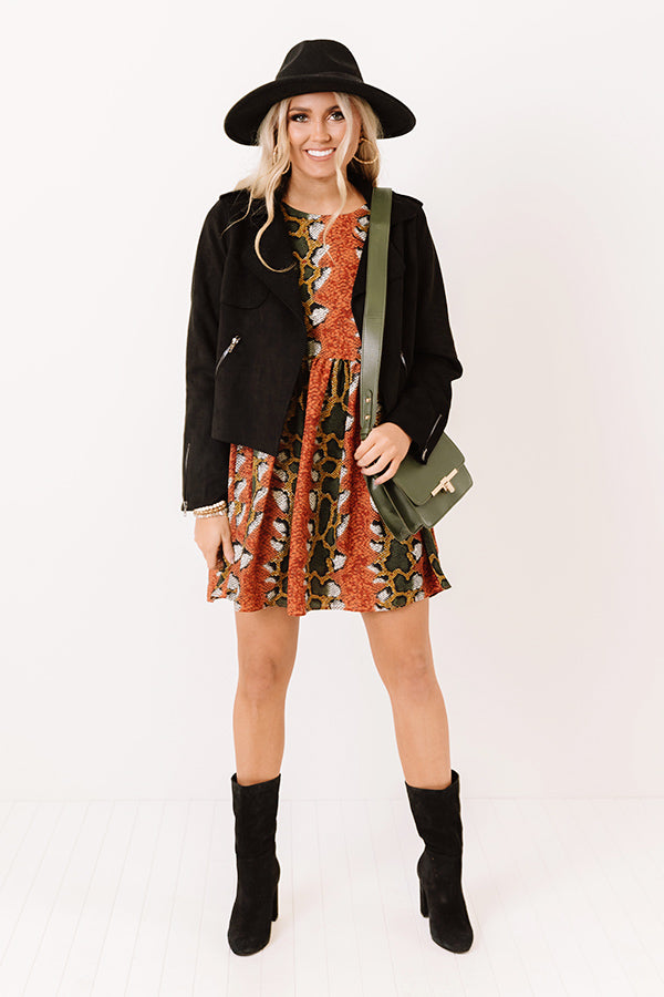 Best In Show Snake Print Babydoll Dress In Rust Image - 1