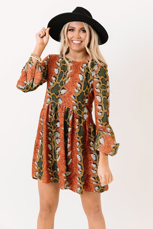 Best In Show Snake Print Babydoll Dress In Rust Image - 3