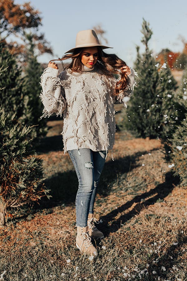 Mood Booster Fringe Sweater In Grey
