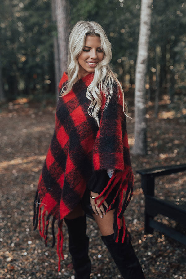 Snuggled Up Buffalo Check Poncho in Red