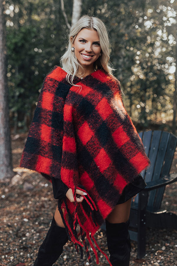 Snuggled Up Buffalo Check Poncho in Red • Impressions Online Boutique