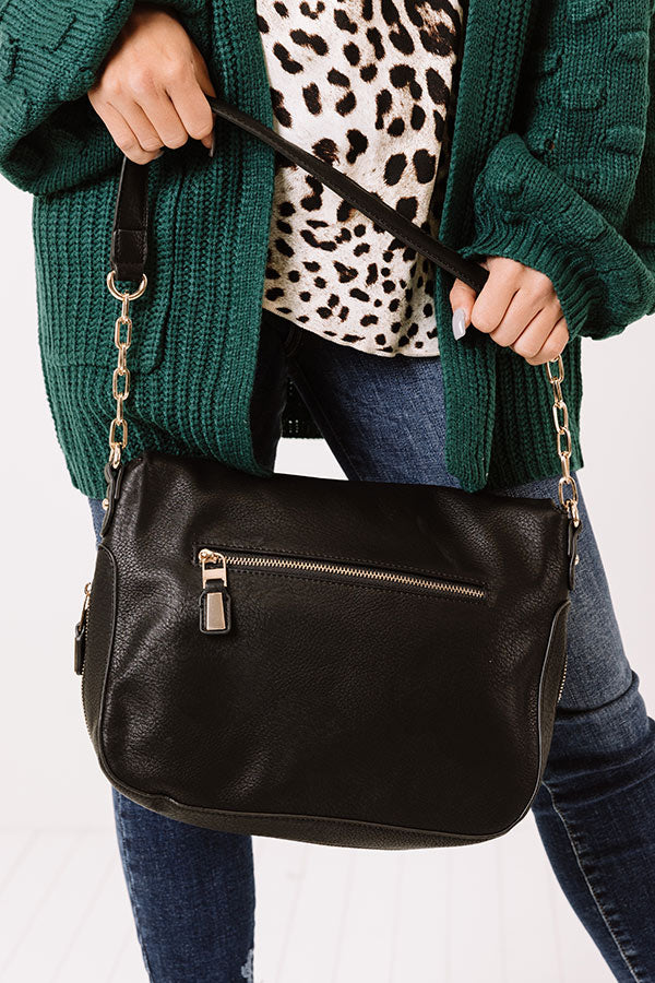 Sleek And Chic Faux Leather Crossbody In Black Image - 3