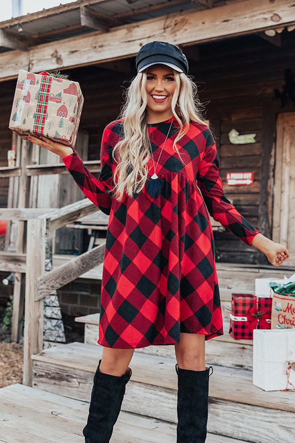 YuleTide Cheer Buffalo Check Babydoll Dress Image - 1