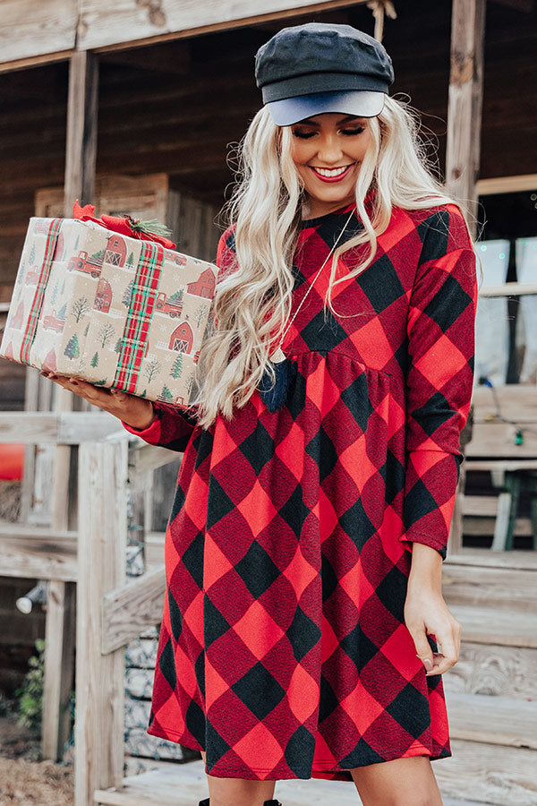YuleTide Cheer Buffalo Check Babydoll Dress Image - 5