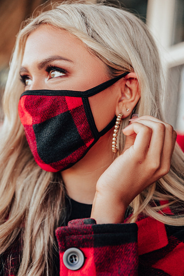 YuleTide Cheer Buffalo Check Cloth Face Mask Image - 2