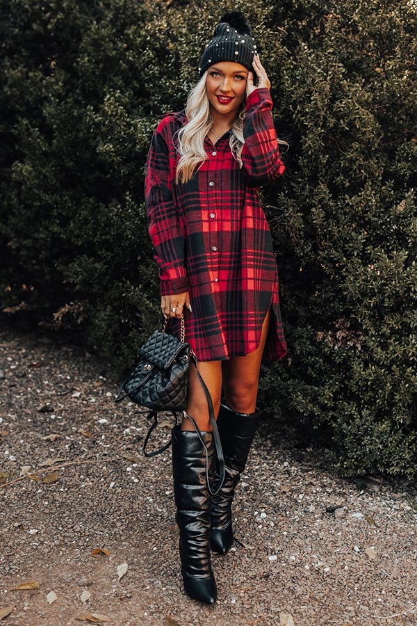 Peppermint Kisses Flannel Tunic Dress in Red