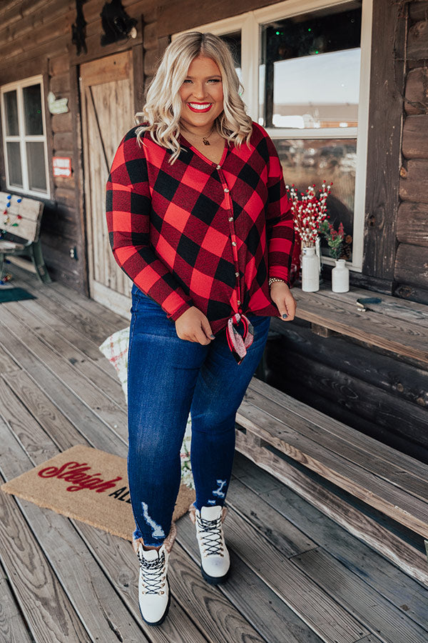 Hometown Holiday Checkered Front Tie Top Curves