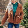 NYC Wardrobe Sherpa Jacket in Dark Camel Image - 1