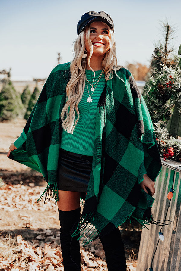 Caramel Kisses Buffalo Check Poncho In Green • Impressions Online Boutique