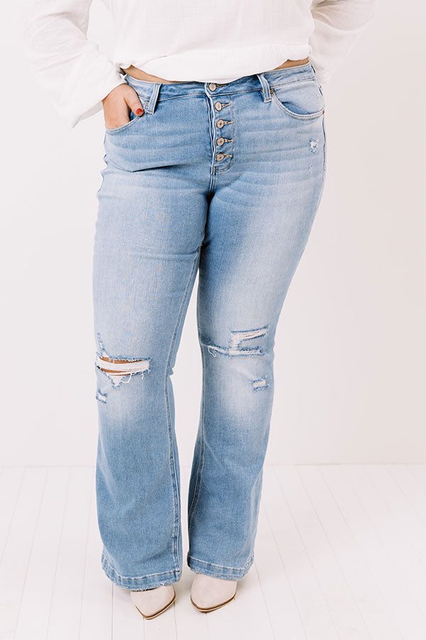 KanCan The Nikky Midrise Distressed Flare in Light Wash Curves Image - 3