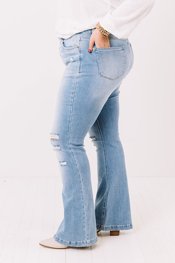 KanCan The Nikky Midrise Distressed Flare in Light Wash Curves Image - 5