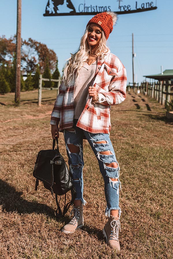 Cozy Up In Carolina Plaid Jacket in Aurora Red – Impressions