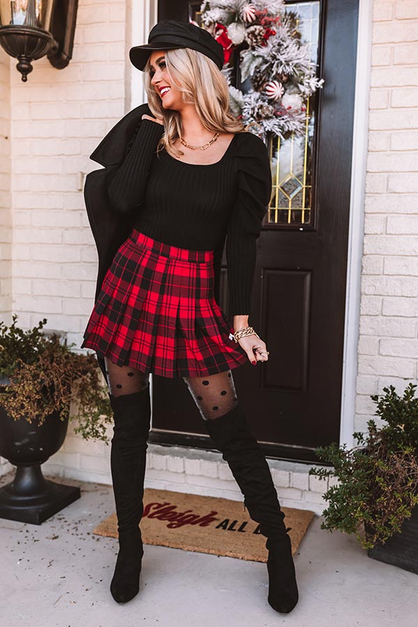 Red Plaid Skirt With Black Tights Tartan Skirt Black Tights Red