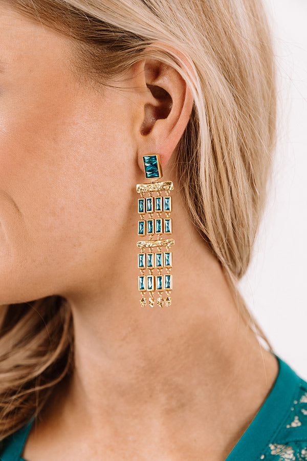 Kendra Scott Jack Vintage Gold Statement Earrings in Teal Crystal