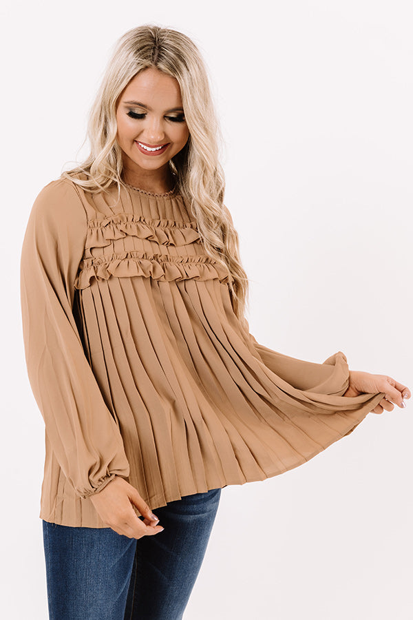 Manhattan Socialite Pleated Top in Mocha Image - 3
