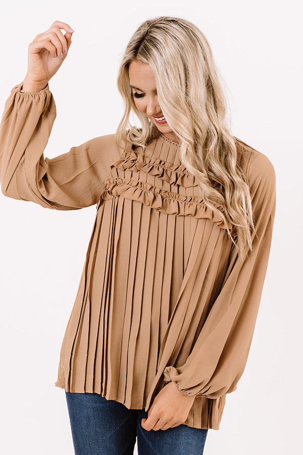 Manhattan Socialite Pleated Top in Mocha Image - 1