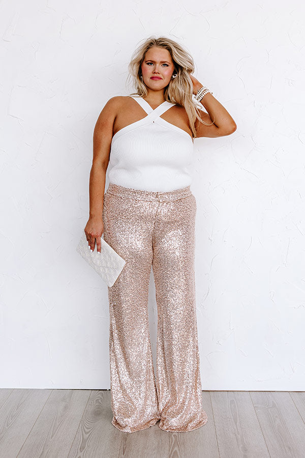 Dainty Glam Sequin High Waist Flare In Gold Curves