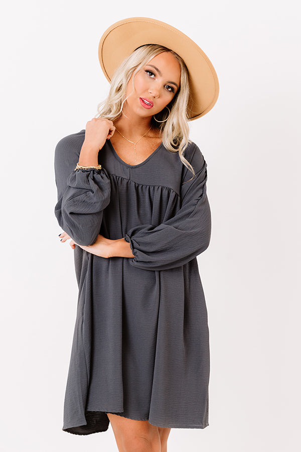 Charming Pose Babydoll Dress In Charcoal • Impressions Online Boutique