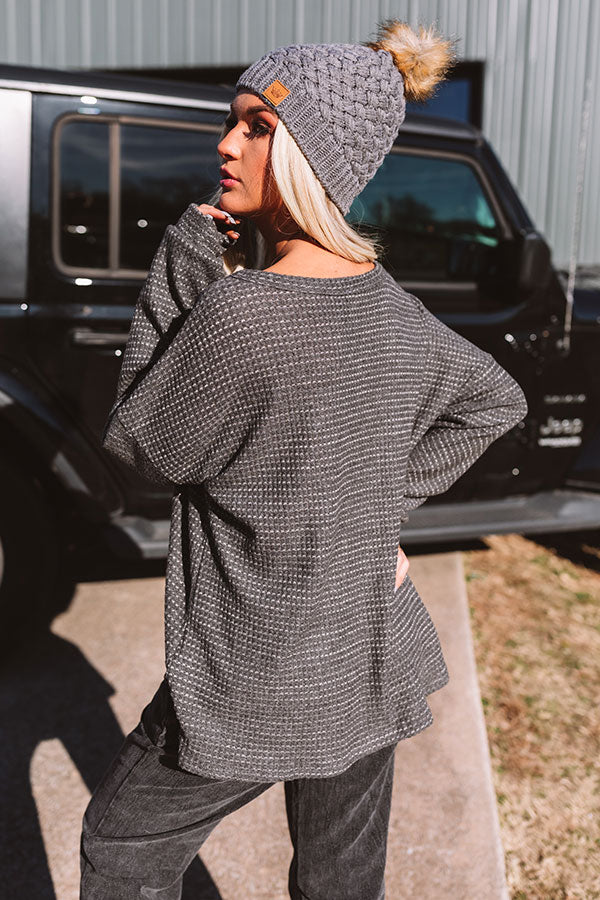 Kiss List Waffle Knit Top In Charcoal • Impressions Online Boutique