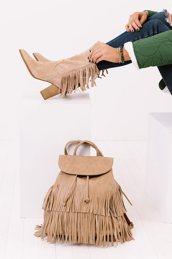 Chic Checklist Fringe Backpack In Iced Latte – Impressions Online