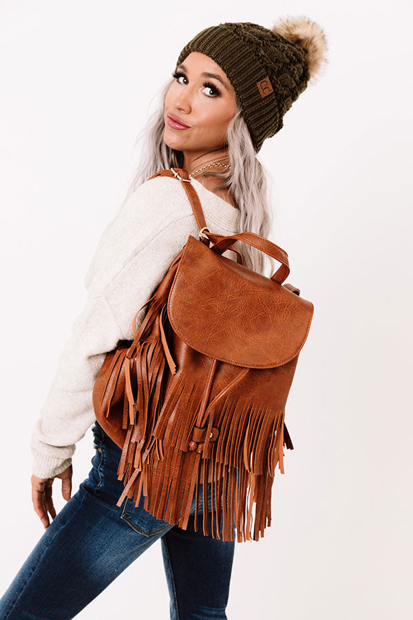 Chic Checklist Fringe Backpack In Maple