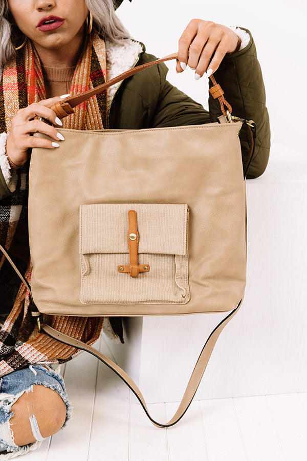 In Fashion Faux Leather Tote In Taupe Image - 1