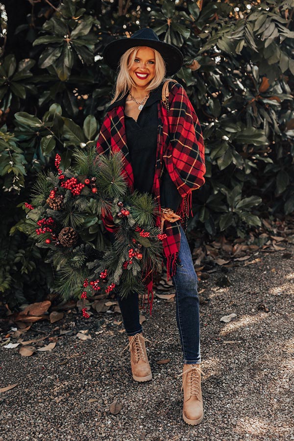 Surrounded By Snuggles Plaid Poncho