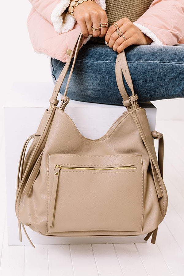 Strut The Runway Faux Leather Tote In Taupe
