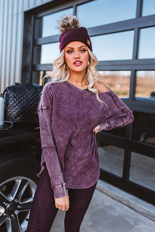 Latte Pick Up Mineral Wash Knit Top in Plum Image - 1