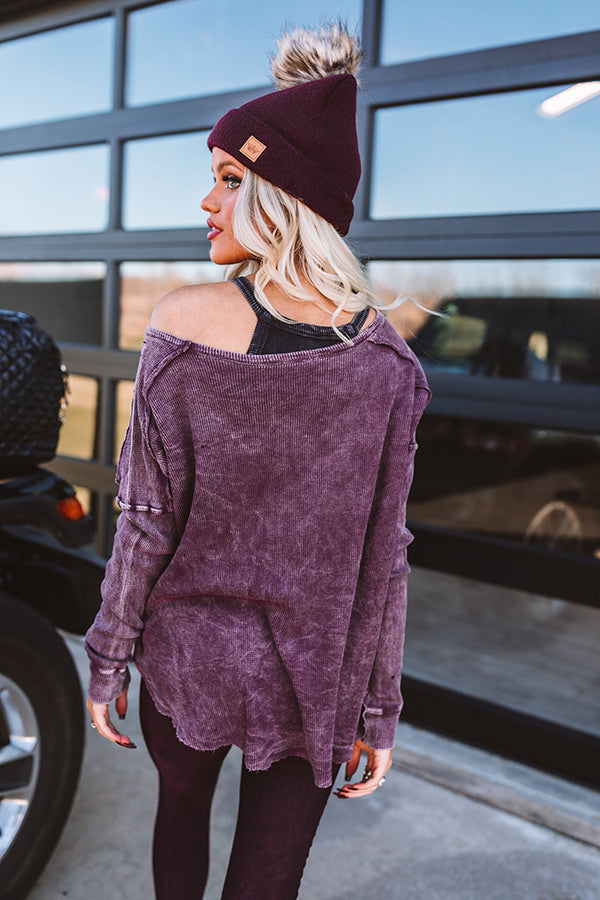 Latte Pick Up Mineral Wash Knit Top in Plum Image - 1