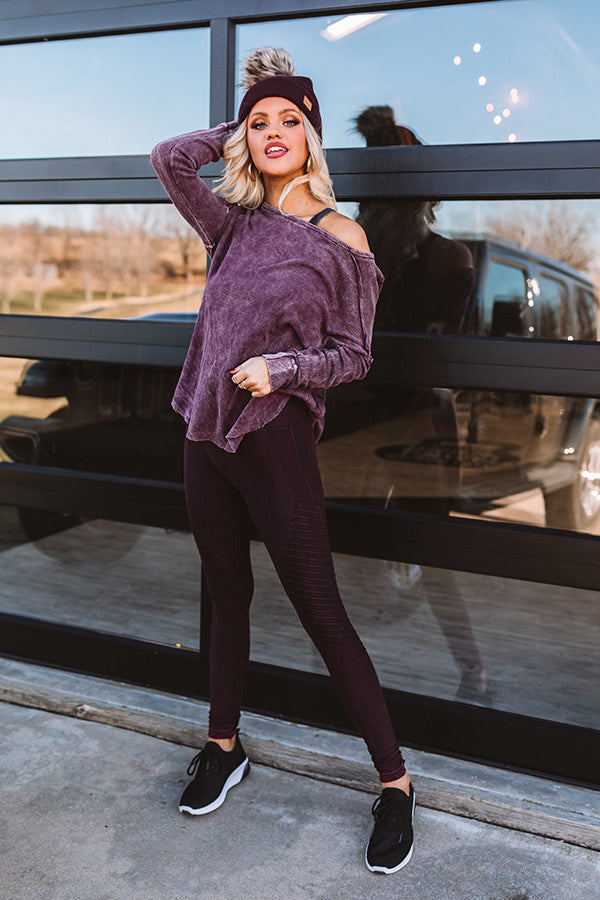 Latte Pick Up Mineral Wash Knit Top in Plum Image - 1