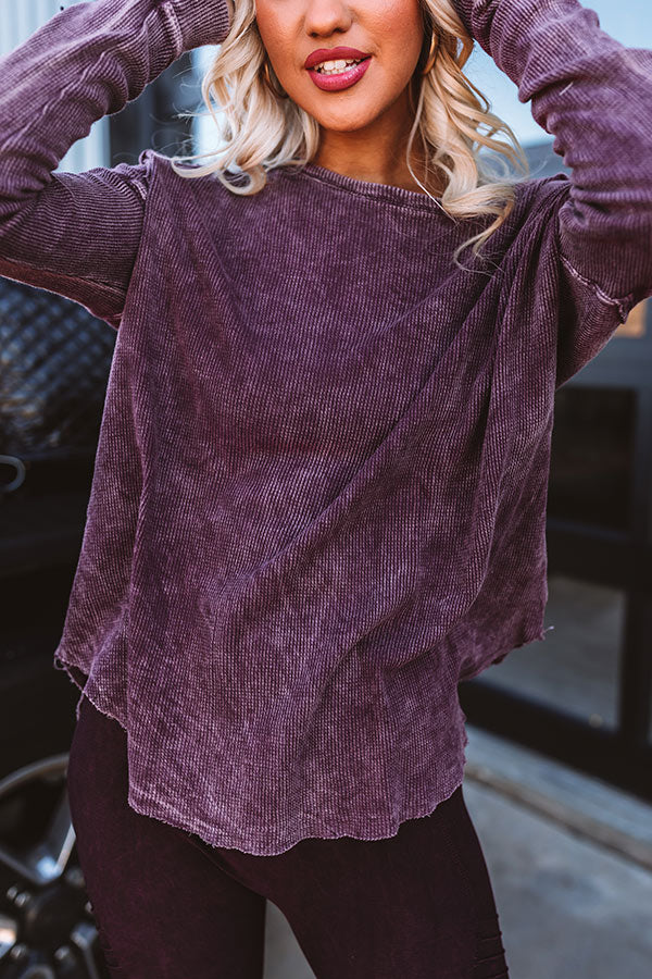 Latte Pick Up Mineral Wash Knit Top in Plum Image - 1