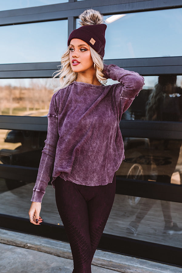Latte Pick Up Mineral Wash Knit Top in Plum Image - 1