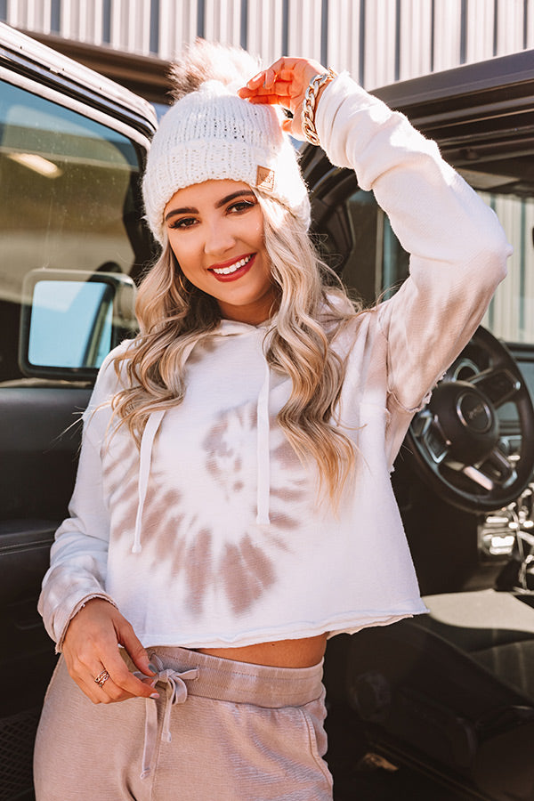 Morning Glow Crop Hoodie in Warm Taupe