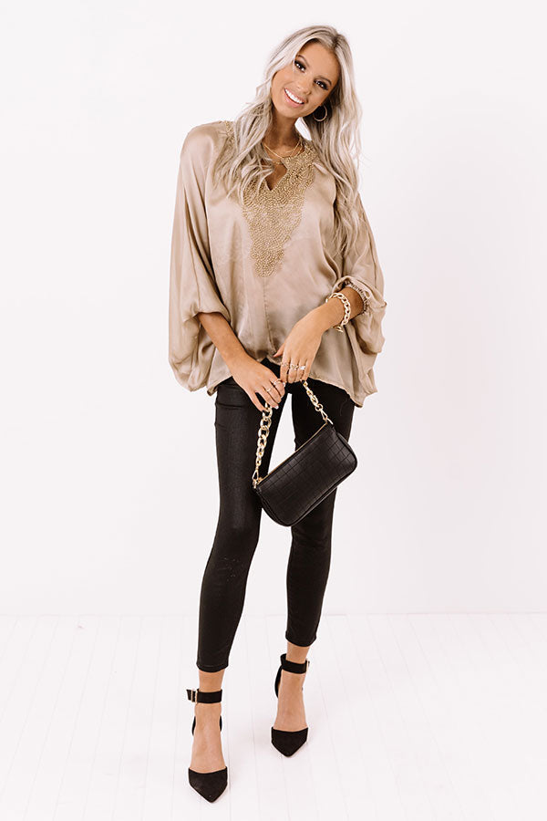 Brilliantly Beaming Beaded Top in Taupe