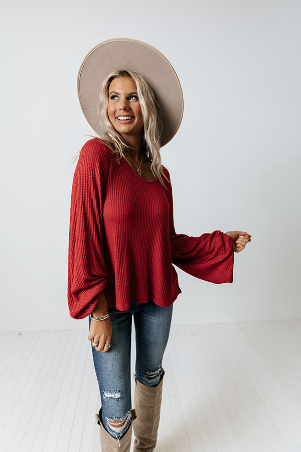 Closer To Heaven Waffle Knit Top In Red Image - 3