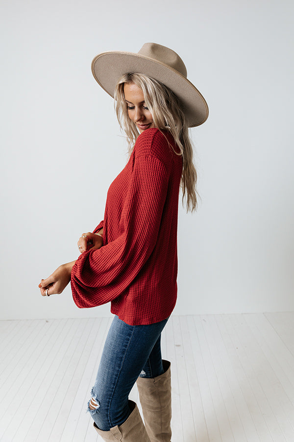 Closer To Heaven Waffle Knit Top In Red Image - 4