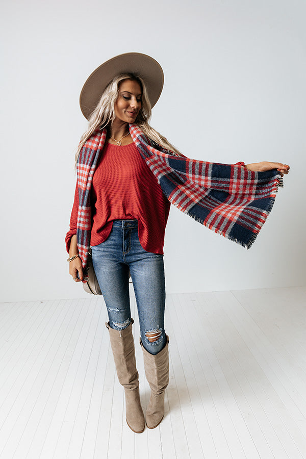 Closer To Heaven Waffle Knit Top In Red Image - 2