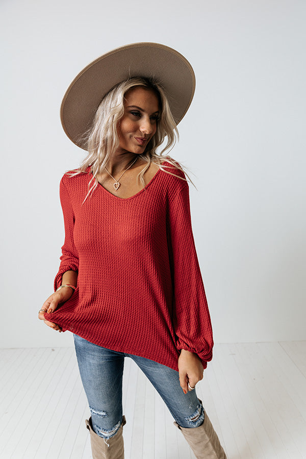 Closer To Heaven Waffle Knit Top In Red Image - 5