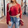 Closer To Heaven Waffle Knit Top In Red Image - 1