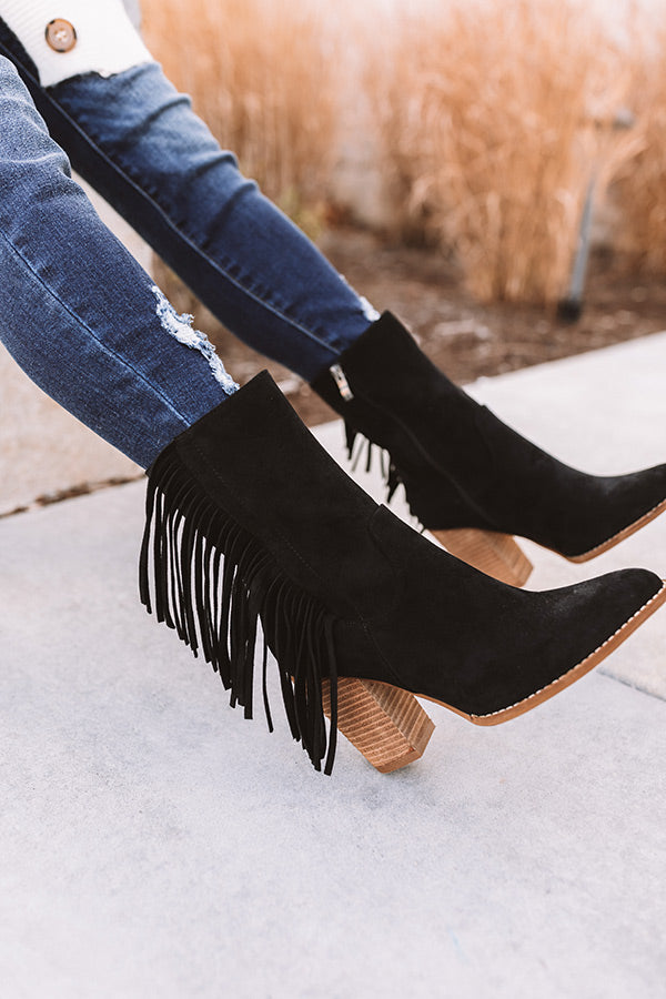 The Kaison Faux Suede Fringe Boot In Black