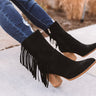 The Kaison Faux Suede Fringe Boot In Black Image - 1