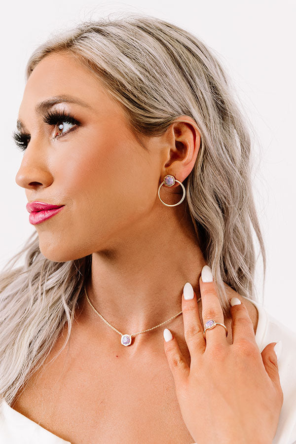 Davie Gold Hoop Earrings in Lavender Kyocera Opal