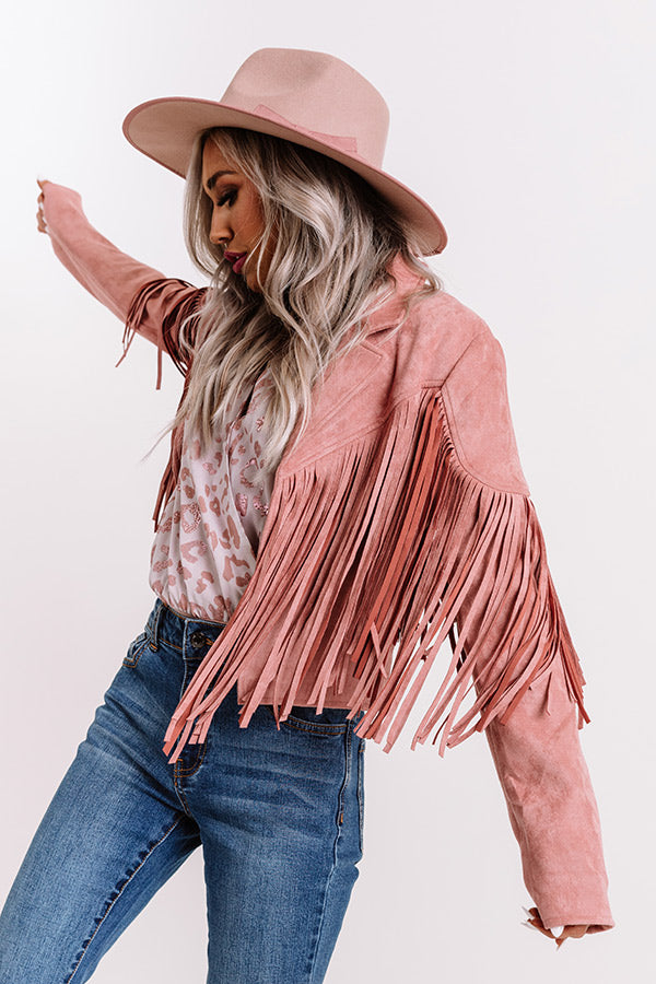 Gypsy Soul Faux Suede Fringe Jacket in Blush • Impressions Online Boutique