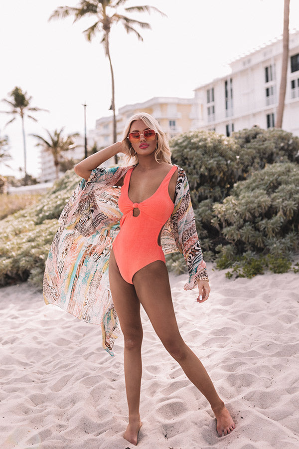 Cali Heat Terry Cloth One Piece Swimsuit in Coral