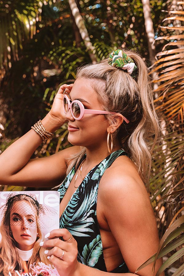 Microfiber Towel Scrunchie Set in Palm Print Image - 3