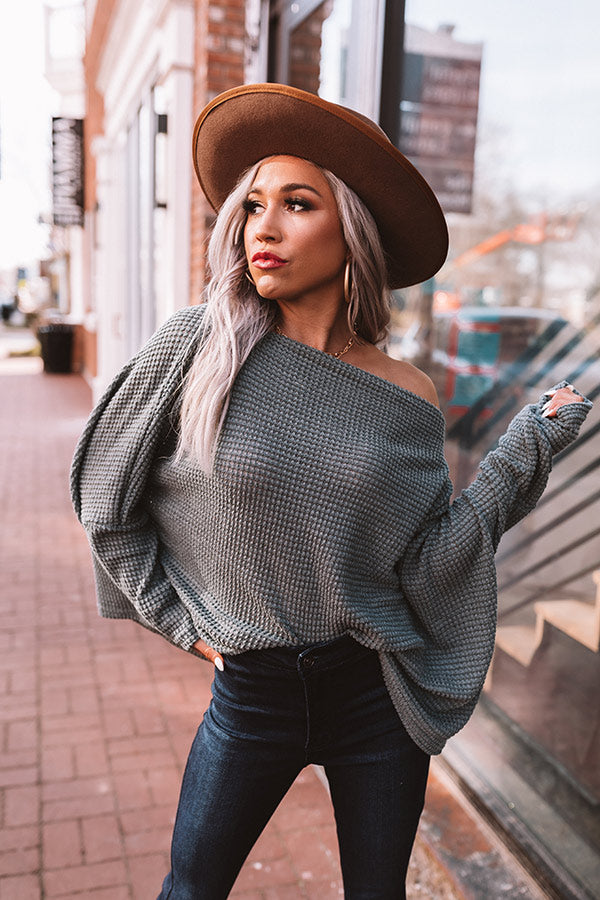 Easily Enchanted Waffle Knit Top In Dark Teal Image - 3