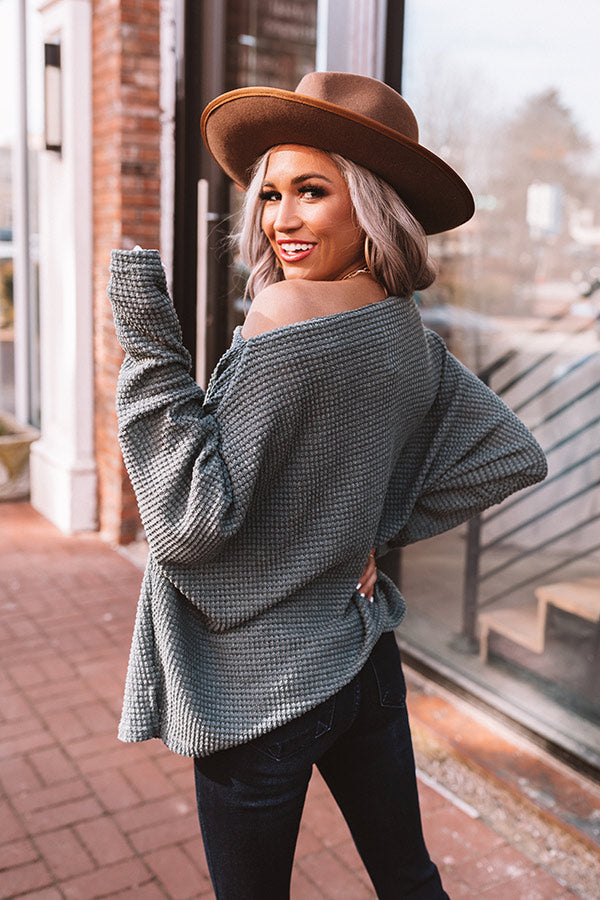 Easily Enchanted Waffle Knit Top In Dark Teal Image - 5