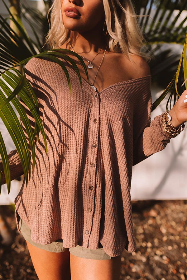 Wave Of Calm Waffle Knit Top in Mocha Image - 5