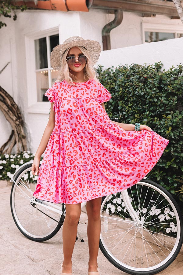 Dreaming Big Leopard Babydoll Dress in Pink Image - 2